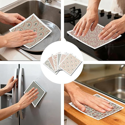 Reusable Swedish Dishcloths for Kitchen, 6 Pack Boho Floral Swedish Dish Cloths, Absorbent Flower Designs Sponge Cleaning Towels Wipes for Kitchen Cooking Home Decoration Housewarming Gifts
