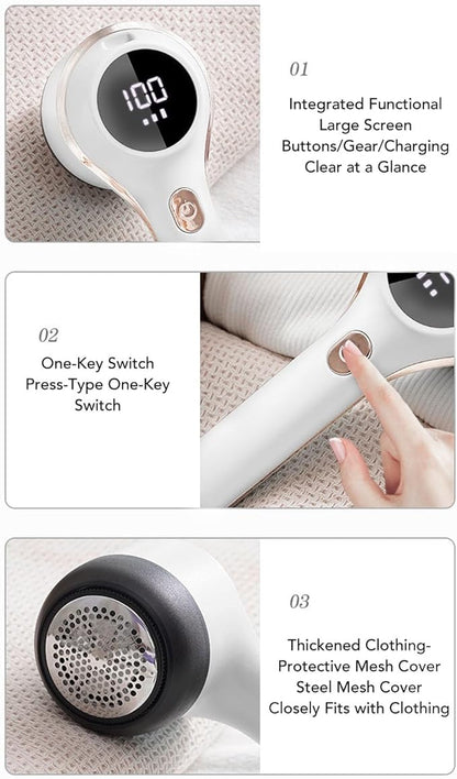 Yoidesu Rechargeable Fabric Shaver,Lint Remover with Digital Display,Electric Portable Sweater Shaver with 3 Speeds,6 Leaf Blades,Remove Pilling from Clothes,Furniture, Couch