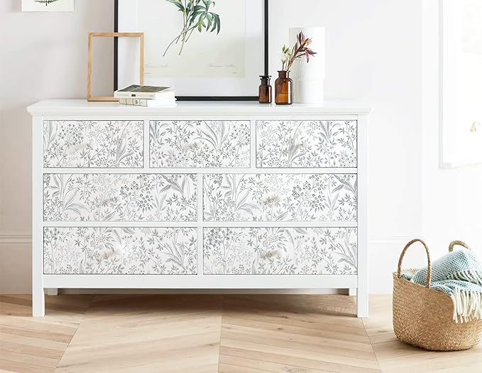 Heroad Grey Peel and Stick Wallpaper Boho Floral Contact Paper Leaf Wall Paper Removable Self Adhesive Wallpaper Stick on Walls for Cabinet Drawer Liner Waterproof Vinyl Roll 15.5''x236''