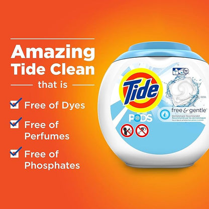 Tide PODS Free and Gentle, Laundry Detergent Soap PODS, HE, 96 Count - Unscented and Hypoallergenic for Sensitive Skin, Free and Clear of Dyes and Perfumes