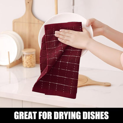 Homaxy 100% Cotton Terry Kitchen Dish Cloths, Ultra Soft and Absorbent Dish Towels for Kitchen, Suitable for Drying and Washing Dishes, 12 Pack, 12 x 12 Inches, Brick Red
