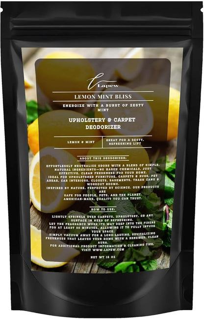 Lapew Lemon Mint Bliss Carpet Deodorizer Powder - Pet Safe Freshener for Vacuuming | Scented Odor Eliminator for Home | 16 oz