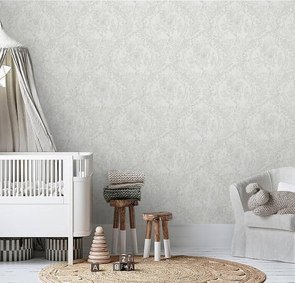 Ismoon Floral Peel and Stick Wallpaper Grey Contact Paper Boho Watercolor Damask Wallpaper Vintage Textured Removable Self Adhesive Vinyl Wall Paper Renter Friendly, 17.3 in X 32.7 ft