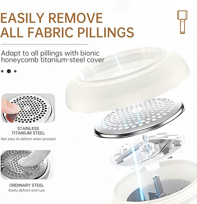 Fabric Shaver, Lint Remover Rechargeable 3-Speed Remove Fuzz, Pilling for Wool, Clothes, Sweater, Coat, Electric Lint Shaver with Stainless Steel Replacement Blades, Light Beige
