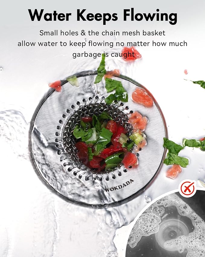 Sink Strainer with Stopper, Wokdada Revolutionary Clog-Free Food Catcher for Garbage Disposal