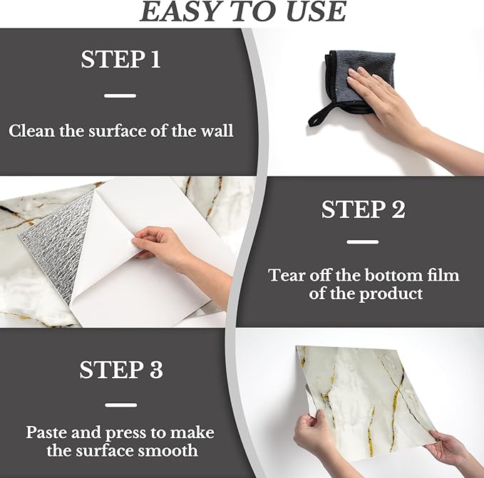 30 Sheets Peel and Stick Wall Panels, Self-Adhesive PVC Wall Panels for Kitchen Backsplash, Bathroom Decoration, 11.8" x 11.8" (Tile Effect Wallpaper)