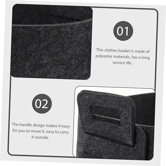INOOMP Foldable Dirty Clothes Storage Basket Deep Grey Felt Laundry Hamper for Bedroom and Bathroom Large Capacity Organizer for Household Sundries