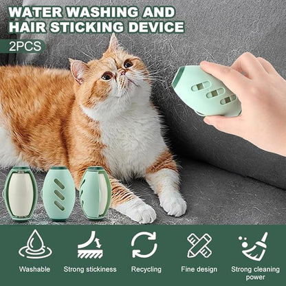 2 Pcs Reusable Lint Roller for Pet Hair, Portable Mini Lint Roller for Clothes, Washable Gel Lints Remover Tool Extra Sticky Cleaner for Clothes Sofas Hair Debris Dust (Green)