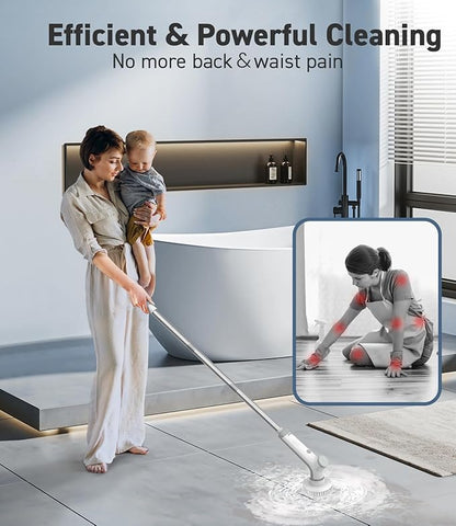 VEWIOR Electric Spin Scrubber, Cordless Cleaning Brush with 3 Adjustable Angle 2 Speeds 3 Replaceable Brush Heads for Floor Bathroom Tub Tile Kitchen Window