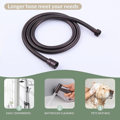 Flexible Shower Hose 59 Inches, APLusee 304 Stainless Steel Shower Tube With Swivel Brass Connector, Extension Replacement Part For Handheld Sprayer And Bidet, Oil Rubbed Bronze