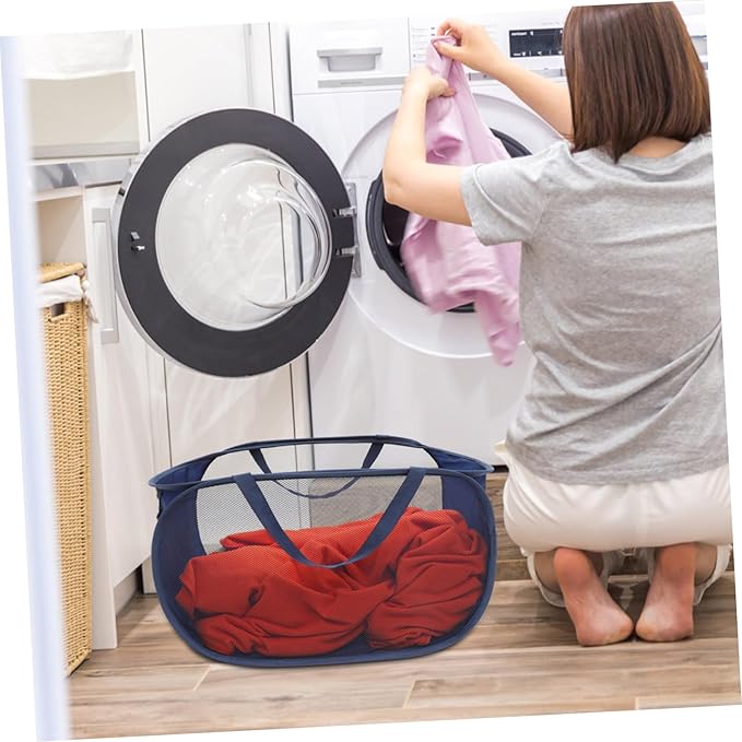 Hemobllo Foldable Mesh Laundry Basket with Handles Large Wire Laundry Hamper for Bedroom Bathroom Nursery Organizer Bin for Dirty Clothes Storage