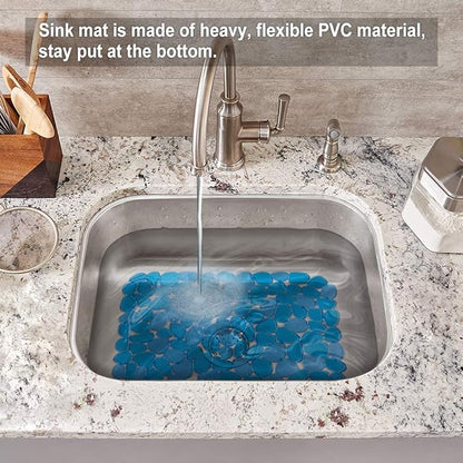 Bligli Pebble Sink Mat for Stainless Steel/Ceramic Sinks, PVC Eco-Friendly Sink Protectors Mats for Bottom of Kitchen Sink, Dish Drying Mat for Dishes and Glassware, 15.7 x 11.8 inch, Blue