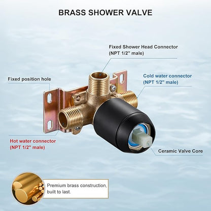 Single-Handle Shower Faucet Set Matte Black Shower Trim Kit with Valve 6 Spray Handheld Shower Head Shower Valve and Trim Kit Bathroom Shower System Fixtures KIYPUT