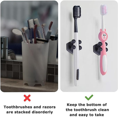 Silicone Toothbrush Holders for Bathroom - Adhesive Shower Toothbrush Holder Wall Mounted, Multi-Function Hook Waterproof Razor Holder Single Hook, Utility Plug Holder for Kitchen Living Room Office