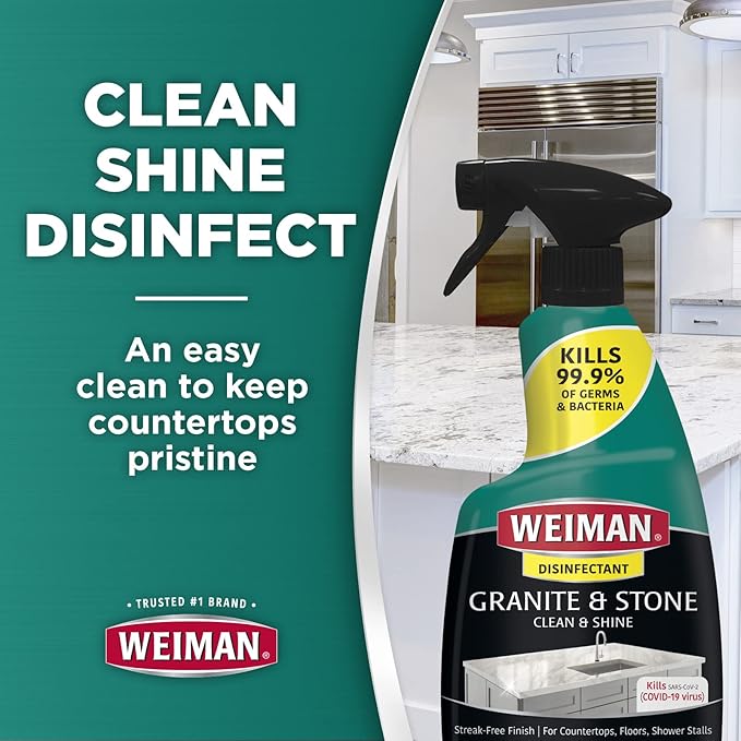 Weiman Disinfectant Granite Daily Clean & Shine - (2 Pack) Safely Clean Disinfect and Shine Granite Marble Soapstone Quartz Quartzite Slate Limestone Corian Laminate Tile Countertop