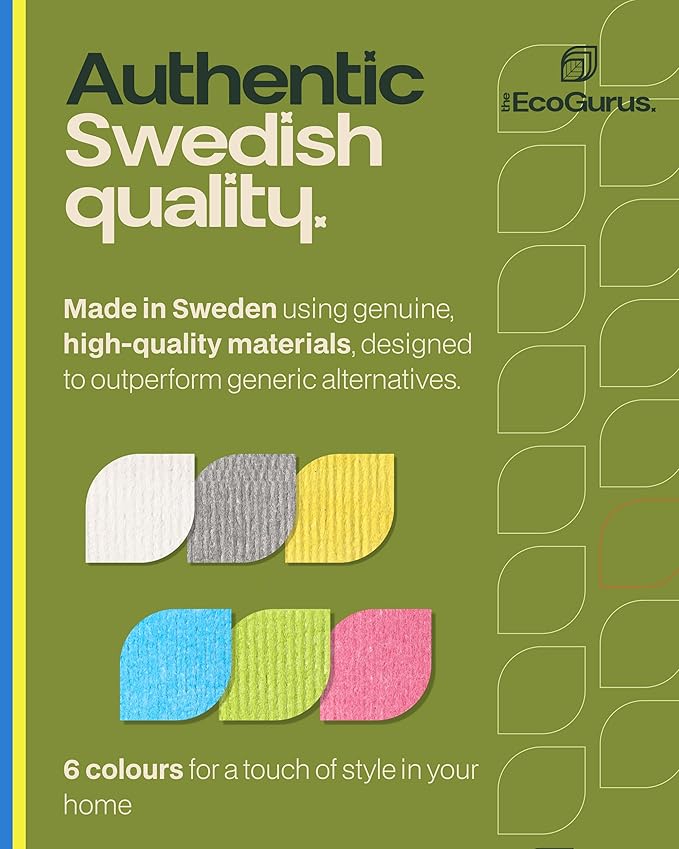 10 Pack Odour-Resistant Reusable Cleaning Cloths | Original Swedish Dishcloth | Made in Sweden | Suitable for All Surfaces | Biodegradable Cellulose Sponge | Kitchen & Bathroom | Gray