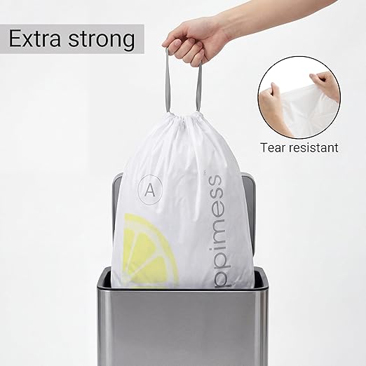 happimess 8 Gallon (30L) Drawstring Trash Bags, Lemon Scent, White, Heavy Duty MDPE Liners for Kitchen and Household, Odor Control, Custom Fit 40 Count (2 Packs of 20 Liners) HPM3100A-W-2SET
