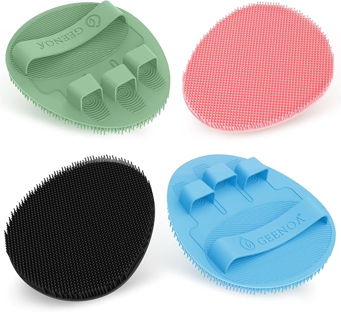 New Silicone Body Scrubber 4PCS, 360° Anti-Slip & Enlarged Exfoliating Bath Glove for Rich Foaming Deep Cleaning, Revolutionary No-Grip & Hand-fit Shower Scrubber for All Skin Types.(4-Color)