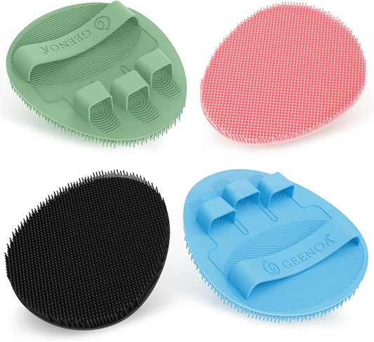New Silicone Body Scrubber 4PCS, 360° Anti-Slip & Enlarged Exfoliating Bath Glove for Rich Foaming Deep Cleaning, Revolutionary No-Grip & Hand-fit Shower Scrubber for All Skin Types.(4-Color)