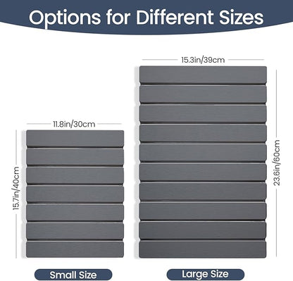 Meowoo Stone Drying Mat for Kitchen Counter, 15.7"x11.8" Foldable Diatomaceous Earth Mat, Super Absorbent, Quick-Dry Bath & Kitchen Pad for Dishes, Cups, Non-Slip, Fits Any Countertop - Dark Gray