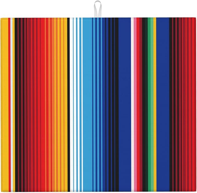Rainbow Colorful Stripe Kitchen Drying Mat Mexican Microfiber Dish Drainer Mat for Kitchen Counter Absorbent Reusable Washable 16x18 Inch