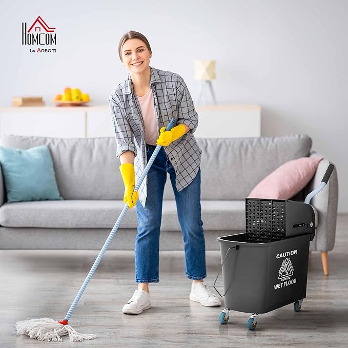 HOMCOM Commercial Mop Bucket with Side Press Wringer on Wheels for Floor Cleaning, 21 Quart, Separate Dirty and Clean Water, for Home Apartment Small Business and Office, Black