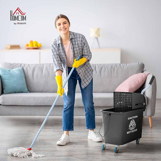 HOMCOM Commercial Mop Bucket with Side Press Wringer on Wheels for Floor Cleaning, 21 Quart, Separate Dirty and Clean Water, for Home Apartment Small Business and Office, Black