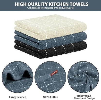Nialnant 6 Pack Dish Cloths for Washing Dishes, 100% Cotton Reusable Cleaning Rag,Ultra Soft Absorbent, Quick Drying Dish Towels for Kitchen,12x12 Inches Beige+Grey+Black
