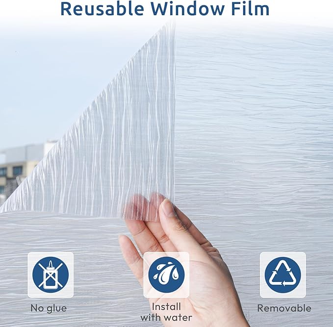 rabbitgoo Window Privacy Film Frosted Glass Film Removable Vinyl Door Coverings UV Blocking Decorative Static Cling Non-Adhesive Window Clings Sticker for Home Decor, 17.5 x 78.7 Inches