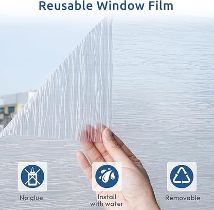 rabbitgoo Window Privacy Film Frosted Glass Film Removable Vinyl Door Coverings UV Blocking Decorative Static Cling Non-Adhesive Window Clings Sticker for Home Decor, 17.5 x 157.4 Inches