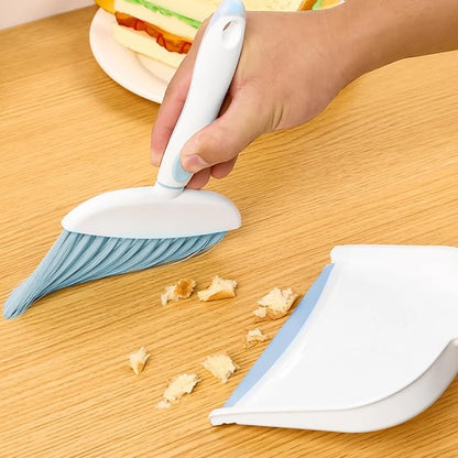 Broom Dustpan Brush Small Dust pan: Small Broom and Dustpan Set Mini Dust pan and Brush Set for Desk, Home, Camping Tent. (Light Blue)