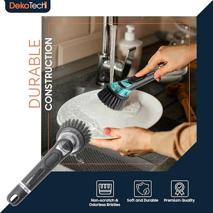 Removable Transparent Plastic Kitchen Dishwashing Scrub Brush with PET Wire and Built-in Soap Dispenser for Pots, Dishes, and Cleaning Tasks
