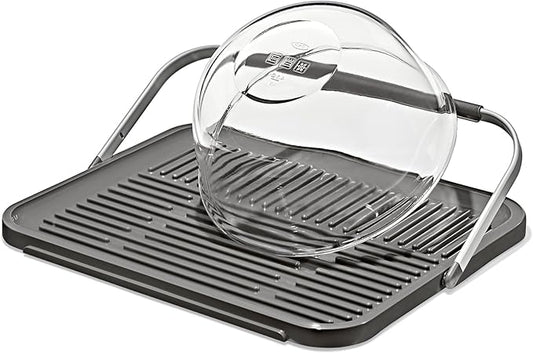 OXO Good Grips Compact Drying Rack with Dish Rest, Aluminum Folding Dish Drying Rack for Glassware and Cookware, Drain Board with Non-Slip Feet for Countertop or Kitchen Sink