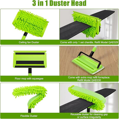 Ceiling Fan Cleaner Duster with 75'' Extension Pole, Flexible High Ceiling Fan Blades Cleaning Tool, Reusable Skinny Duster for Tight Spaces