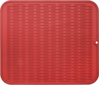 MicoYang Silicone Dish Drying Mat for Multiple Usage,Easy clean,Eco-friendly,Heat-resistant Silicone Mat for Kitchen Counter or Sink,Refrigerator or Drawer Liner Red XL 18 inches x 16 inches