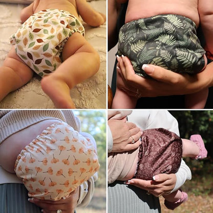 Mama Koala 3.0 Pocket Cloth Diapers for Babies with AWJ Lining, 6 Pack with 6 5-Layer Natural Cloth Diaper Inserts - Reusable and Washable Pocket Diapers(A-Falling Leaves)
