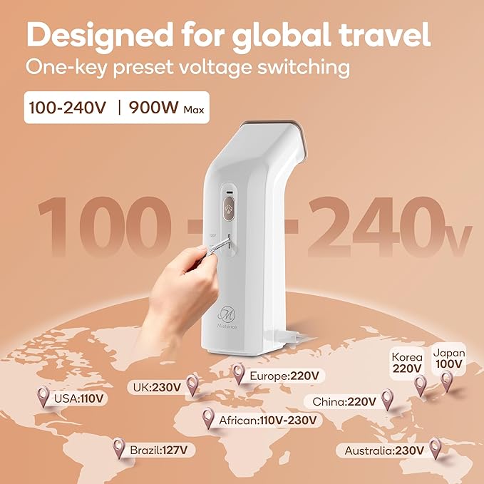 Mini Travel Steamer for Clothes,110-240V Portable Dual Voltage Steamer & Iron 2 In 1,Integrated 170ml Tank 25s Fast Heat,1.2lbs Travel Size Fabric Iron,Handheld Steaming Wrinkles Remover For Garments