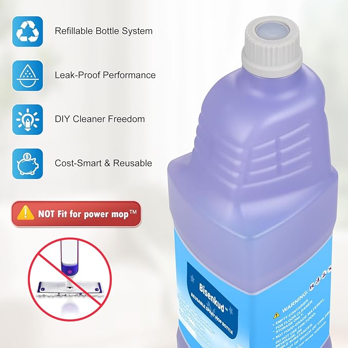 Bisenkud Refillable Bottle for Swiffer® Wet Jet™ Mop - 1250ml /42.3 FL OZ - Leak-Proof HDPE Solution Bottle, Empty，Not for Power mop