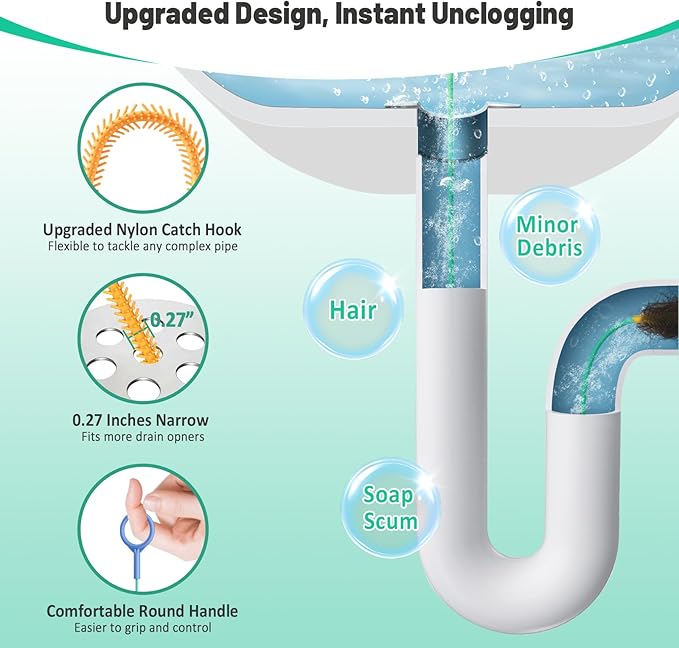 Reusable Drain Snake Hair Drain Clog Remover 30 Inch, 2026 Upgraded Sink Snake Drain Hair Removal Tool, Anti-Break Metal Shower Snake Drain Cleaner to Unclog Bathroom Sink, Tub (5)