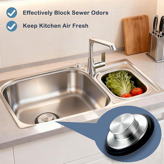 2 Pack 3 3/8 inch (86 mm) Stainless Steel Sink Stopper, Kitchen Garbage Disposal Plug with Wide Rim, Fits Standard 3.5 Inch Drains, Durable and Rustproof -Silver