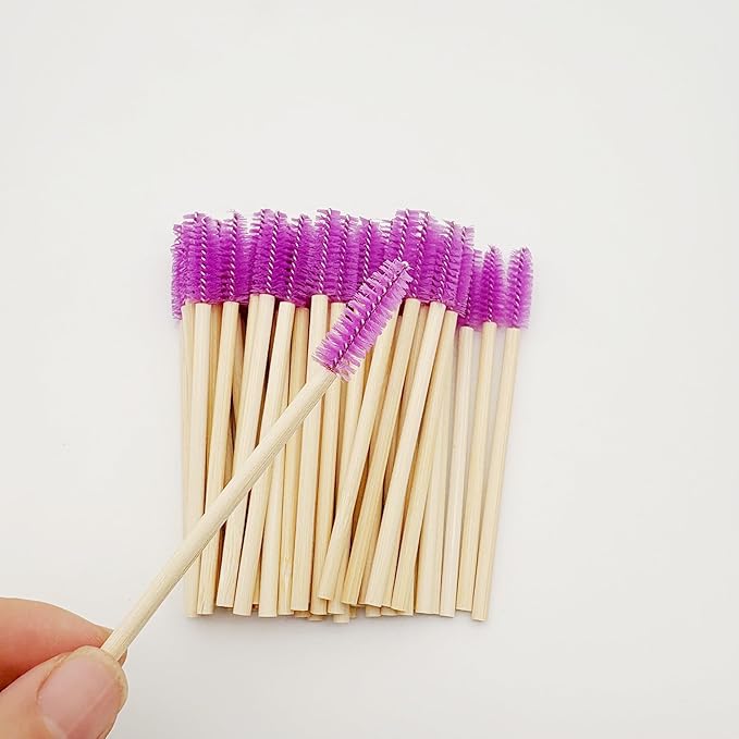 100 Pcs Disposable Wood Mascara Wands Bamboo Spoolies Brush for Eyelash Extensions, Spooly Eyebrow Brushes Lash Wand Applicator Stick (Purple)