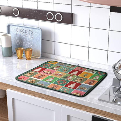 Christmas Dish Drying Mats for Kitchen Counter Cute Xmas Holiday Dish Drainer Pad Microfiber Absorbent Winter Dish Draining Mat Washable Dish Drainer Rack Mat Medium 16x18 Inch
