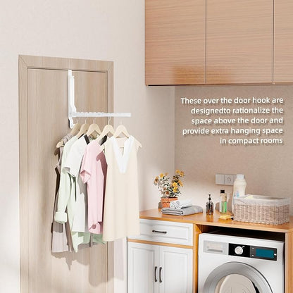 BAKON Over The Door Hangers, Over Door Hooks for Hanging, Small Space Dual Folding Portable Over Door Clothes Hanger for Clothes, Hats, Bags and Towels. (2, White(Update))
