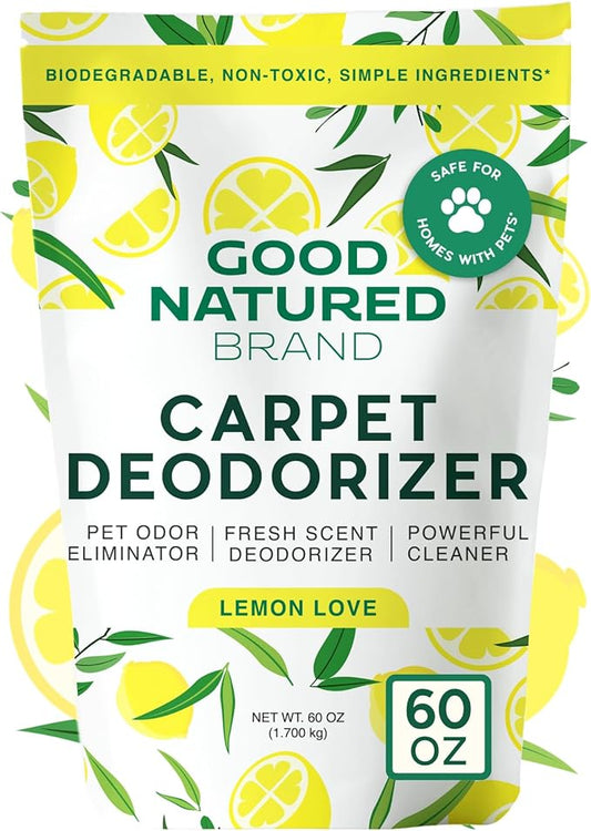 Good Natured Brand | Carpet Deodorizer & Freshener Powder | 60 oz Pet Odor Eliminator for Strong Odor & Pet Urine | Fresh Natural Lemon Love | Safe for Homes with Pets