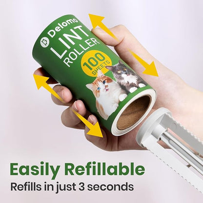 DELOMO Lint Roller 1,000 Sheets (5 Rollers + 5 Refills) - Lint Rollers for Pet Hair Extra Sticky, Mega Value Pet Hair Removal Tool for Clothes/Couch/Furniture/Car - Ideal Home Gift for Pet Owners