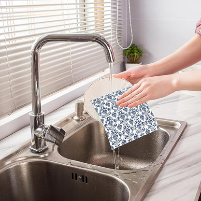 Blue Floral Swedish Dishcloths for Kitchen, 6 PCS Blue White Flower Reusable Dish Cloth, Absorbent Sponge Dish Towels for Kitchen Cooking Farmhouse Home Decoration Housewarming Gifts