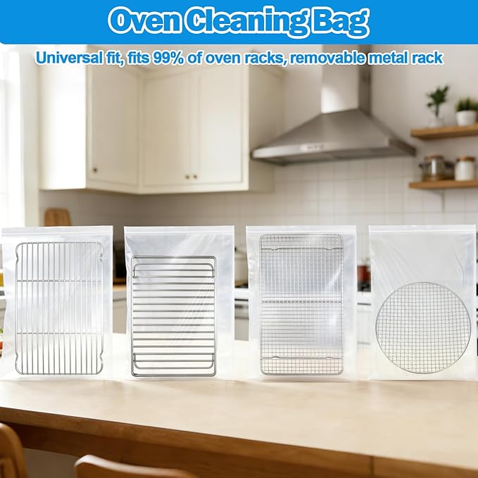 XANGNIER 5 Pack No Scrub Oven Rack Cleaning Bags,No Cleaner Included,Simple to Use,No Messy Hands Reusable Leakproof Soaking Cleaner Bags for Removable Metal Rack,BBQ Grills,Grill Grate