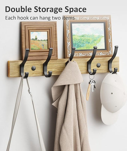 Optish Coat Rack Wall Mount, 16.5 Inches Wood Coat Hooks Wall Mount, Wall Coat Rack with 5 Hooks, Hat Rack Wall Hooks for Hanging Coat, Bag, Towel (1Pack, Natural)