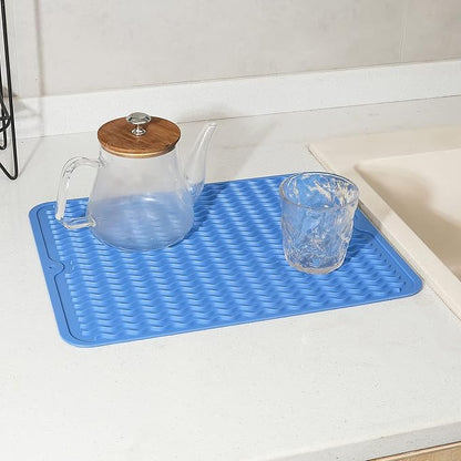 MicoYang Silicone Dish Drying Mat for Multiple Usage,Easy clean,Eco-friendly,Heat-resistant Silicone Mat for Kitchen Counter or Sink,Refrigerator or Drawer liner Lichen BlueL M 12 inches x 12 inches