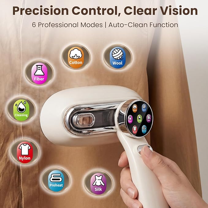 Handheld Steamer for Clothes, 1200W Portable 2-in-1 Garment Steamer & Travel Iron with 7 Modes, 180° Rotatable Handle, Fast 8s Heat-Up, Visual Panel & Self-Clean, 160ml for Home